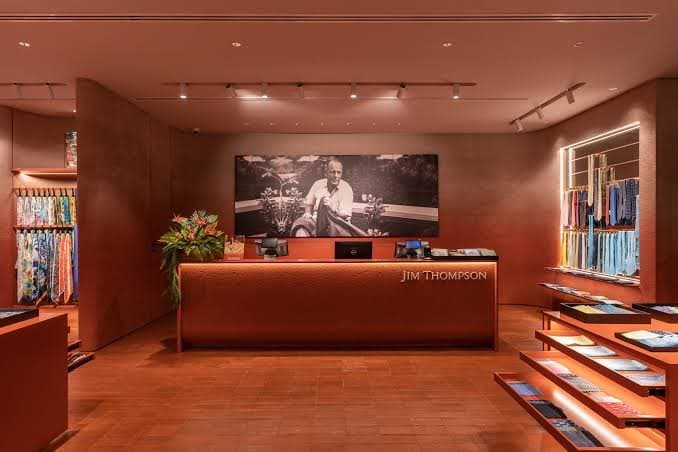 Jim Thompson Surawong reception desk and silk garment displays