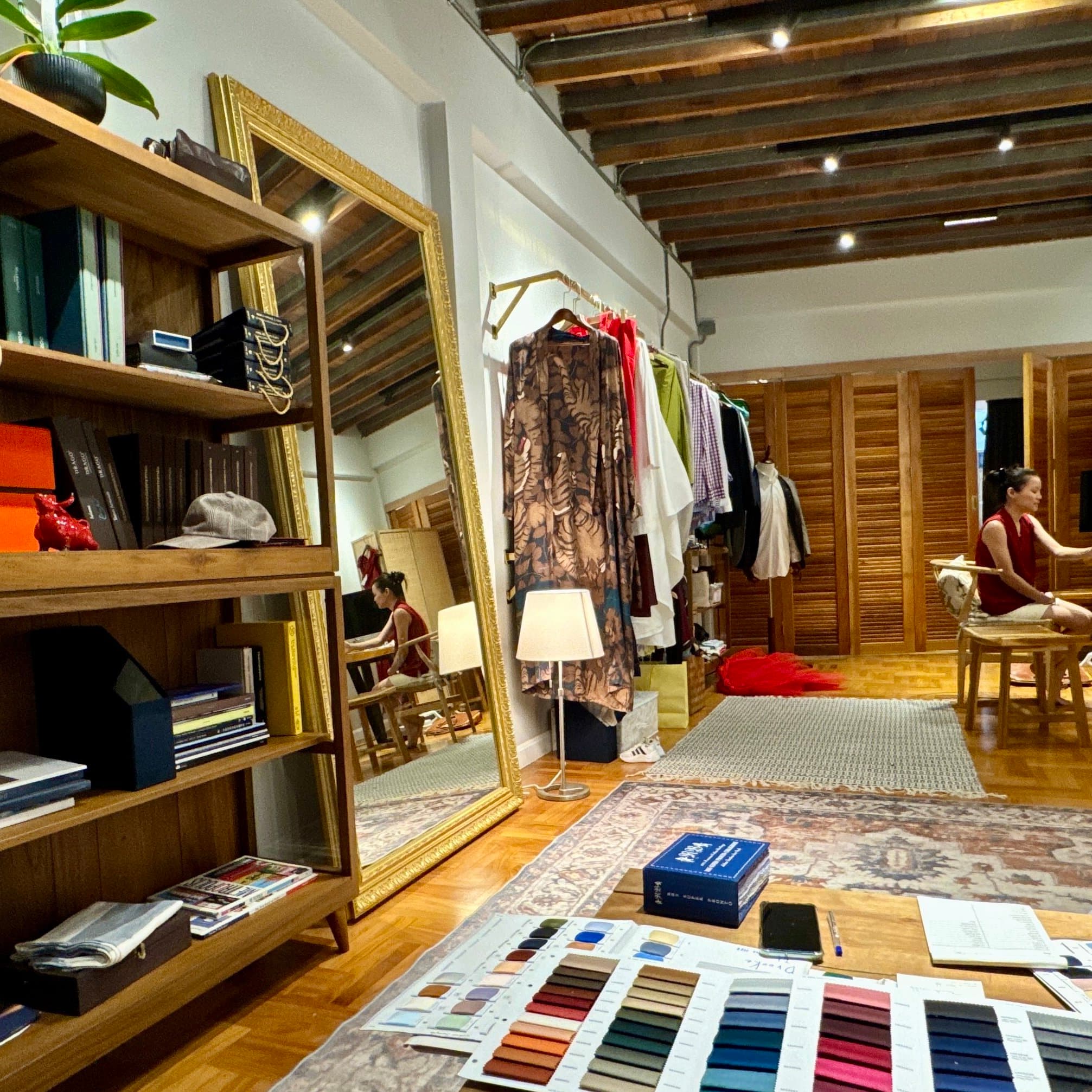 Atelier interior with fabric consultation