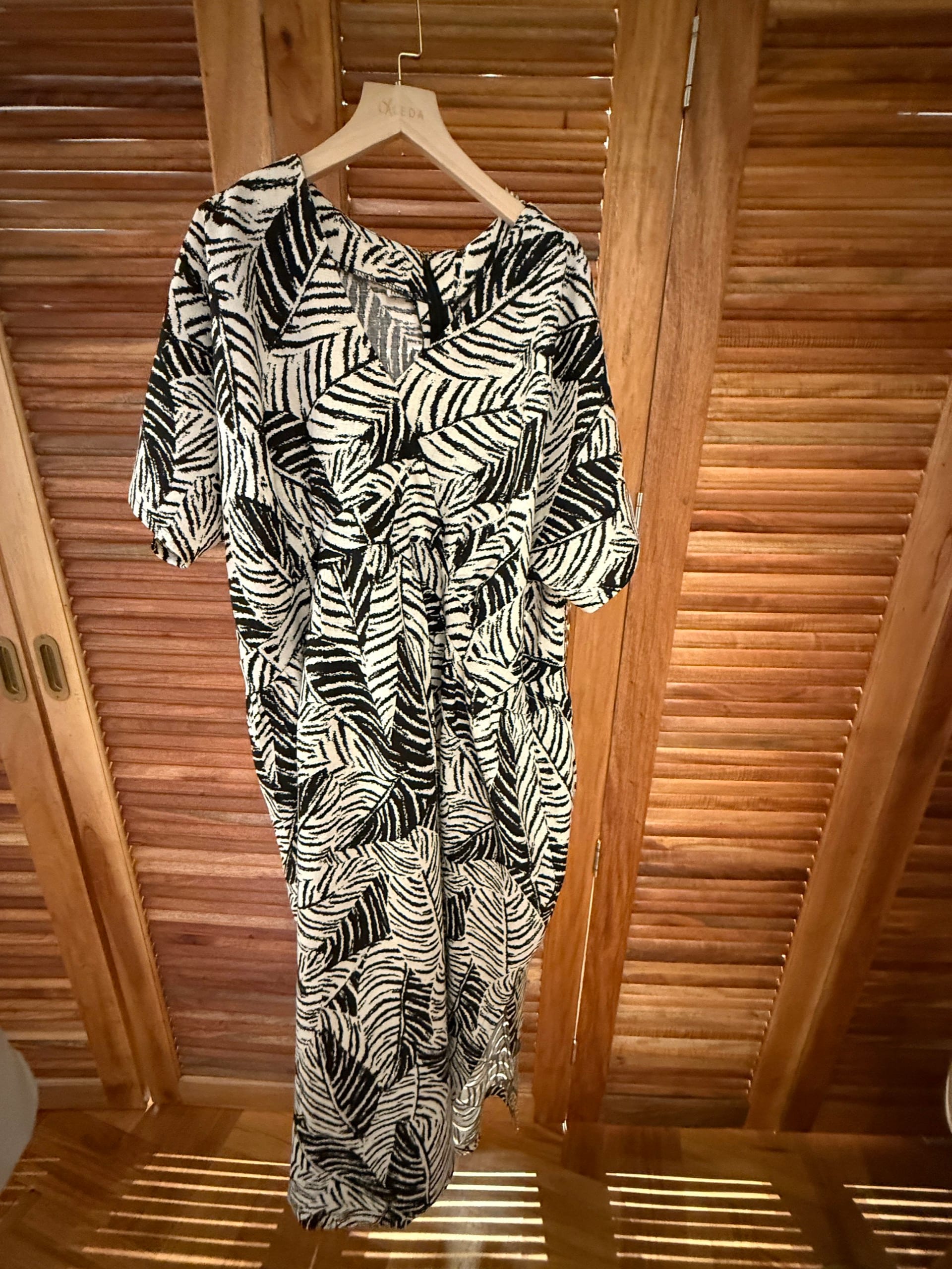 Black and white leaf print midi dress, custom tailored by LALEDA Tailor Bangkok