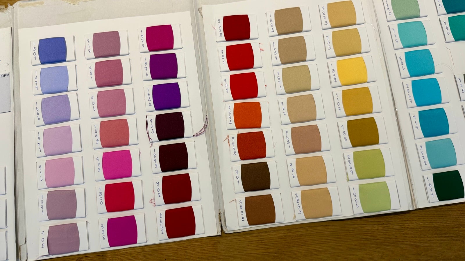 Duchess satin colour swatch book showing the full range of shades we can order
