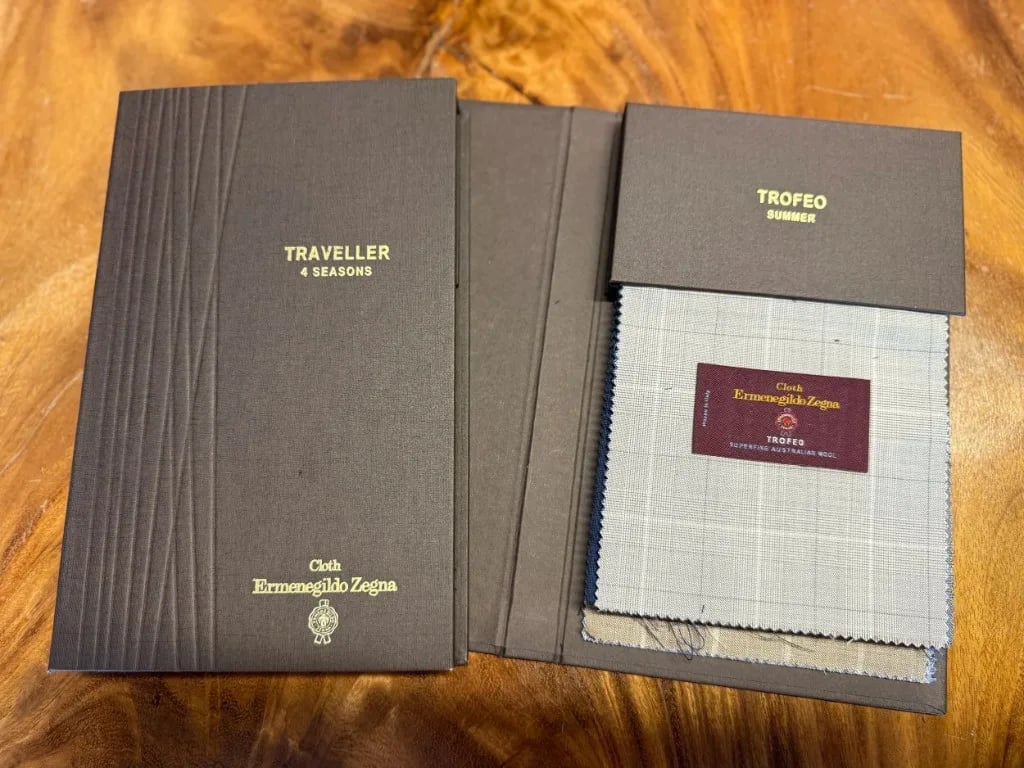 Ermenegildo Zegna fabric swatch card at LALEDA