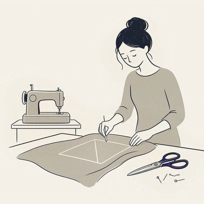 裁断台で生地に印を付ける仕立て人のイラスト
