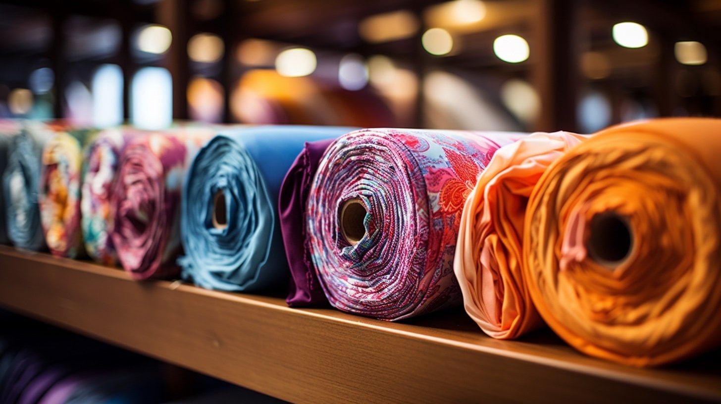 Selection of Jim Thompson silk fabrics on the shelf
