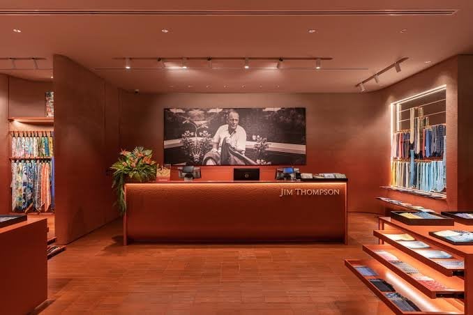 Jim Thompson Surawong reception desk and silk garment displays
