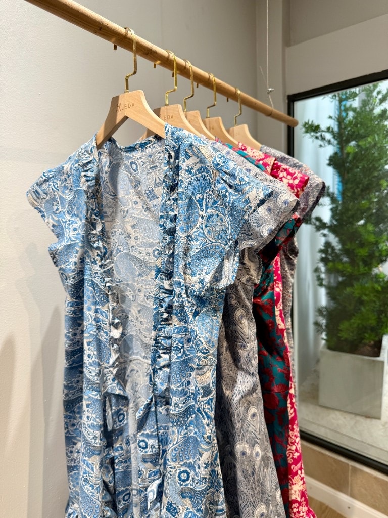 Patterned blouses on LALEDA hangers