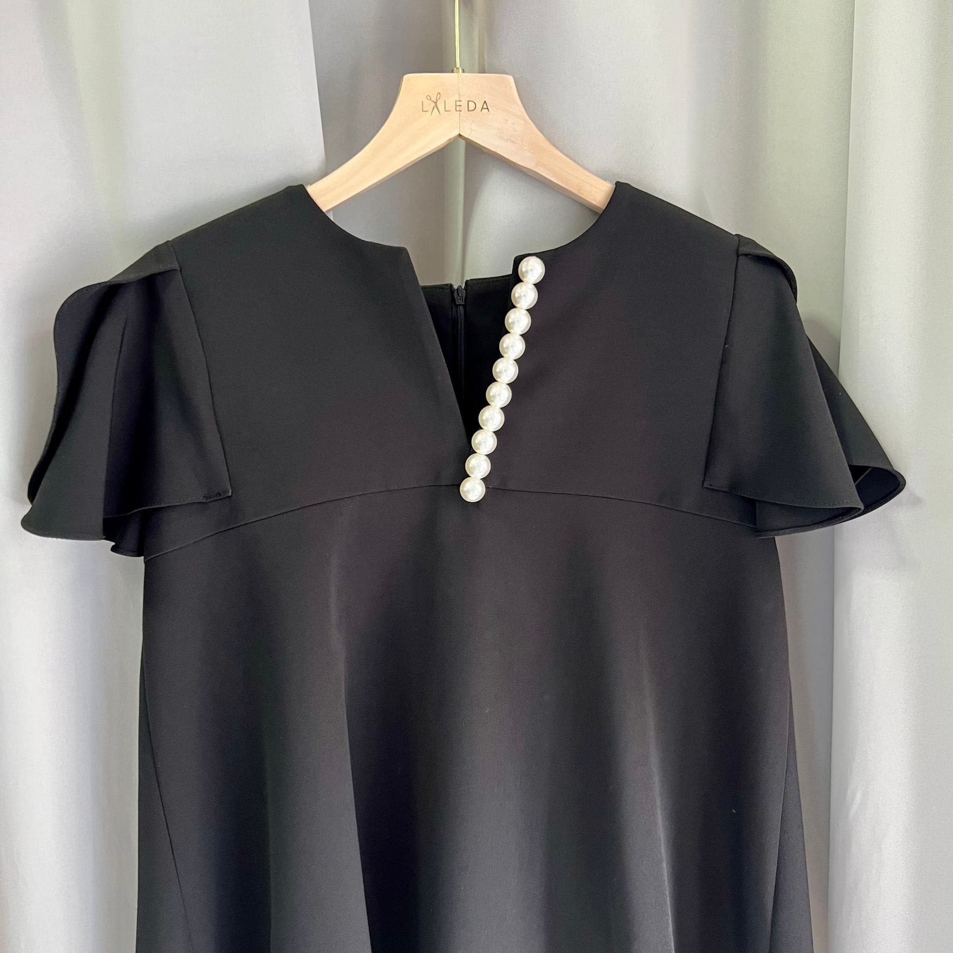 Slate grey pencil skirt suit with satin lapels