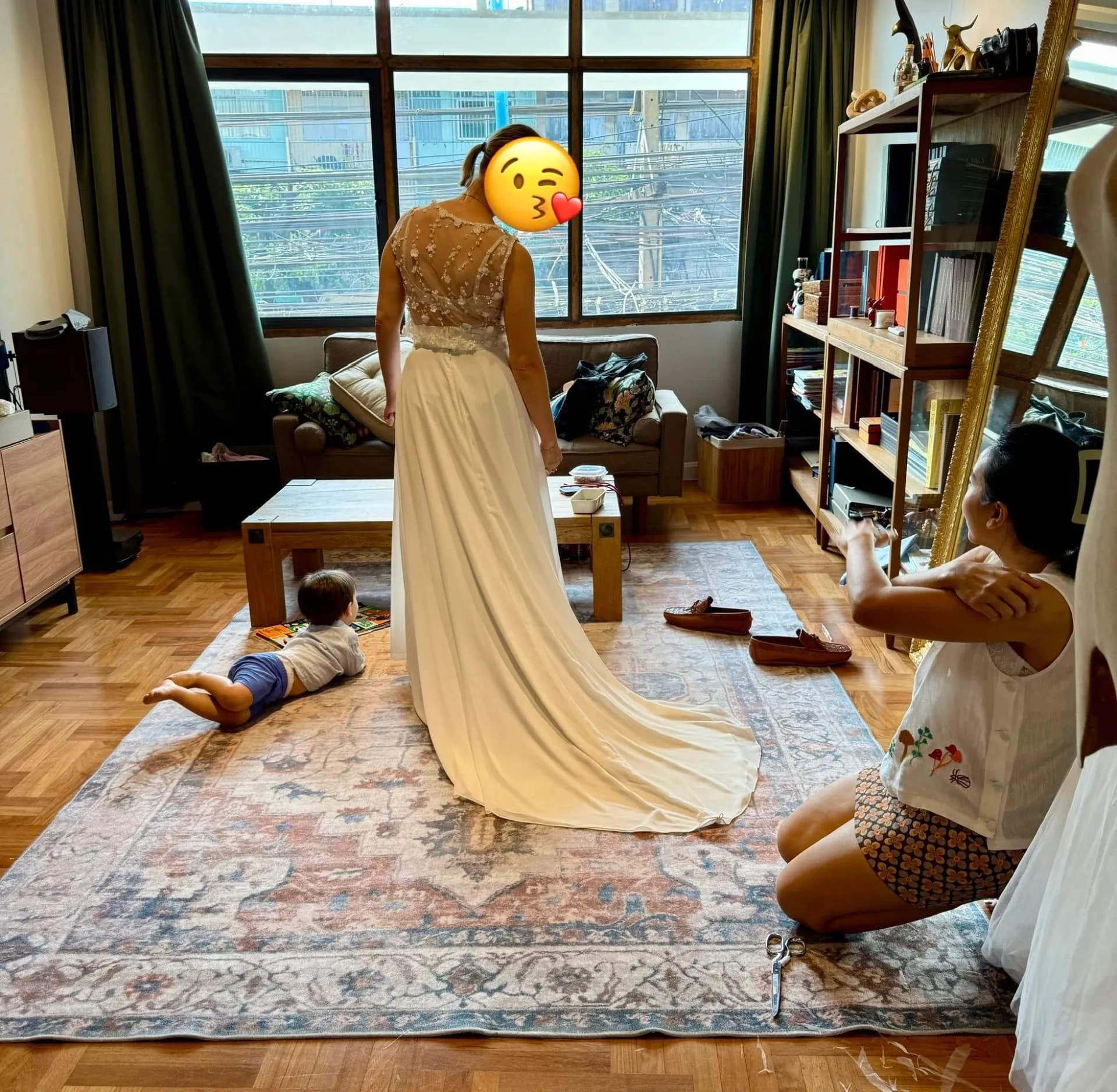 Wedding dress with lace at the atelier